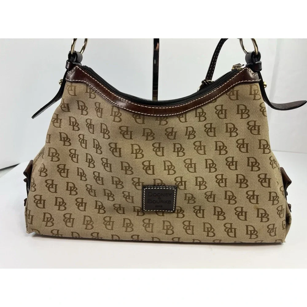 Dooney & Bourke Gretta Hobo Shoulder Handbag Large Satchel Purse Brown Canvas